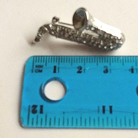 Silver Crystal Saxophone Brooch Pin Sax Jazz Musician Music Teacher Gift Plated - Picture 7 of 7